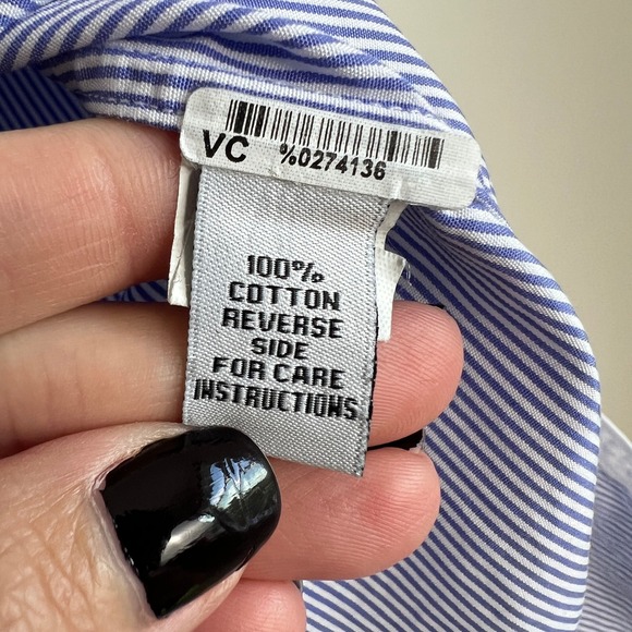 Ann Mashburn Blue Stripe Button Up Popover Henley Dress‎ Shirt - Picture 3 of 4